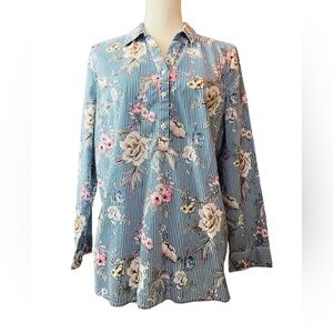 Talbots Blue Long Sleeve Notched Collar Button Down Shirt Size Petite Large